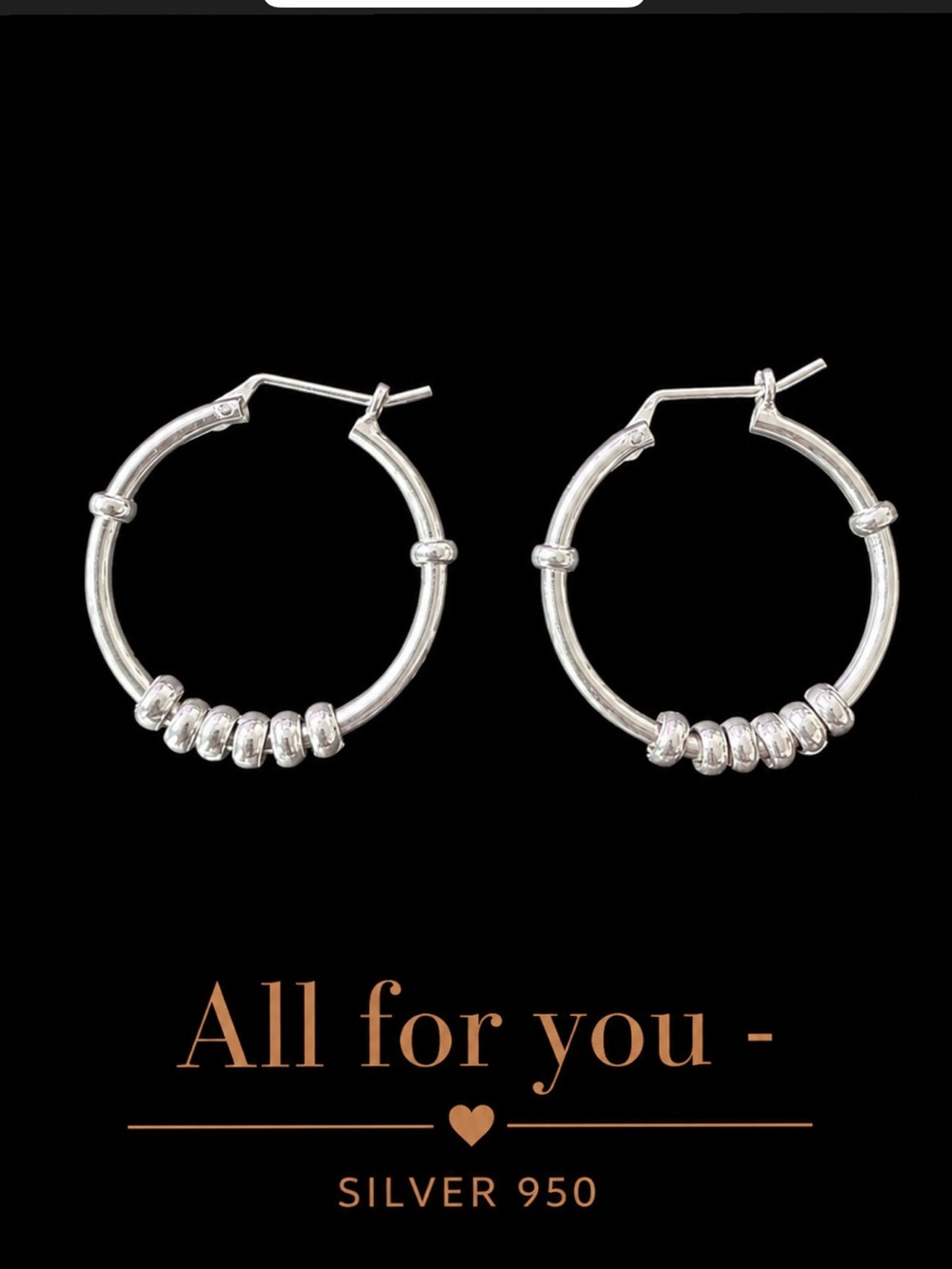 All For You Silver 950 Beaded Hoop Earrings in Silver